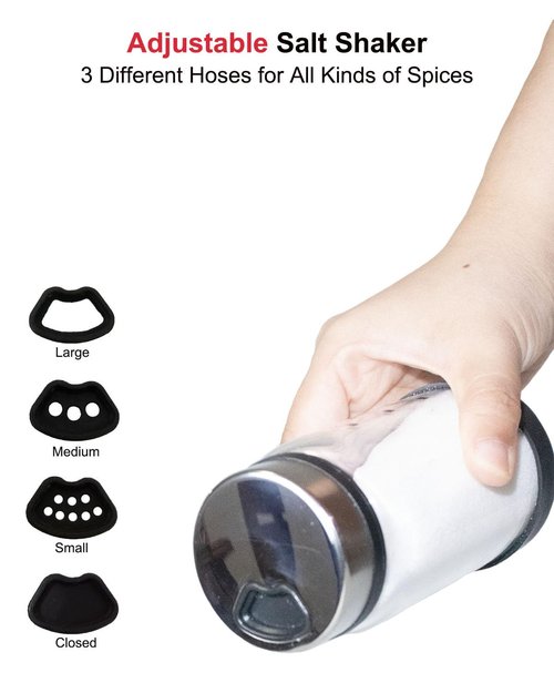 TooWoom 200ml Salt Shaker or Pepper Shaker with Adjustable Pour Holes, Glass Bottle Spice Dispenser with Stainless Steel Lid for Himalayan Salt, Table Fine Corse Sea Salt, Black Pepper