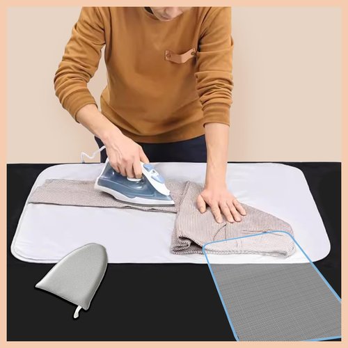 WAYUTO Over Door Garment Steamer Travel Mat 22 x 47 inches with Hook, Ironing Glove & Scorch Mesh Ironing Press Pad