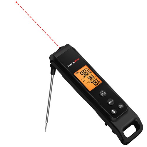 ThermoPro 2-in-1 Instant Read Thermometer for Cooking, Infrared Thermometer Cooking Thermometer with Meat Probe, Non-Contact Laser Meat Thermometer for Griddle Grill Pizza Oven HVAC Pool, Black