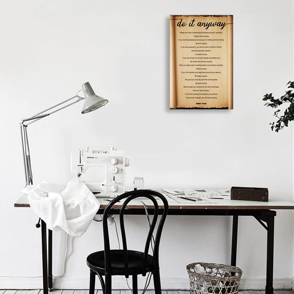Desiderata Poem Framed Wall Art Motivational Poster Book Quotes Wall Art Retro Canvas Inspirational Picture Decorations Framed (16x24 inch)