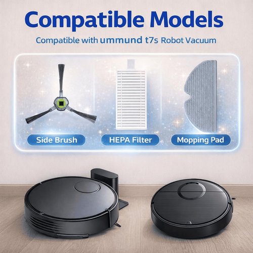 14Pack YUJINRU Replacement Parts Accessories Kit Compatible with UMMUND T7S Robot Vacuum.4 Mop Pads, 4 Filters, 6 Side Brushe