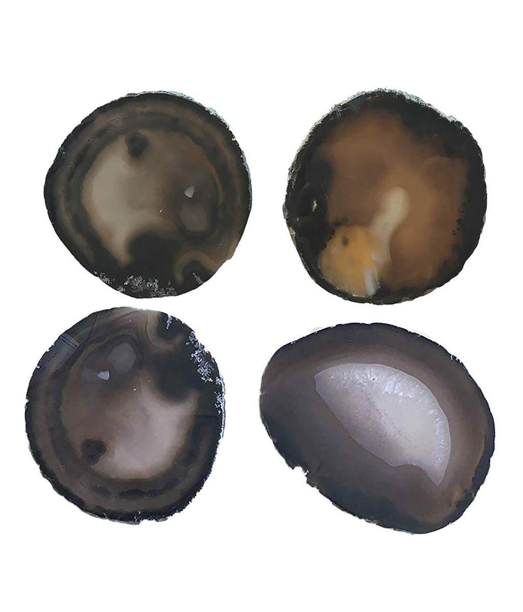 JIC Gem 3.5-4'' Natural Agate Coasters Dyed Black Sliced Geode Polished for Coffee Cup Home Decoration with Rubber Bumpers Home Decoration Set of 4