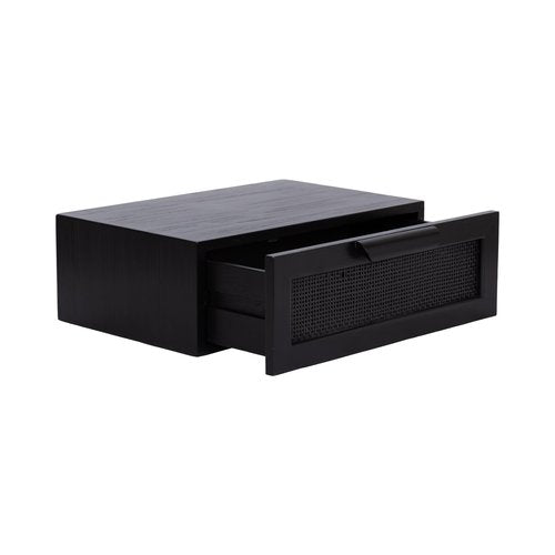 Kate and Laurel Ori Transitional Cane Rattan Floating Side Table with Pull-Out Storage Drawer, 18x13x6, Black