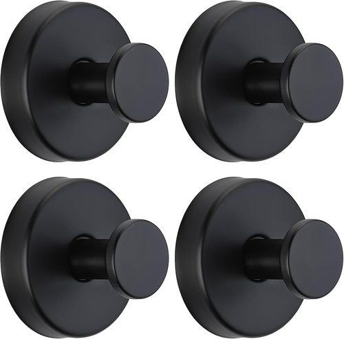**Regine Switzerland Suction Cup Hooks - No-Drill Bathroom Towel & Robe Holders | Matte Black (Set of 4)**
