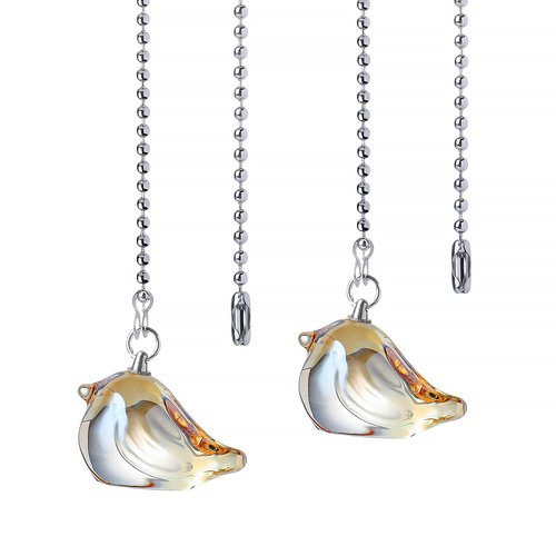LONGSHENG - SINCE 2001 - 2 Pack Ceiling Fan Pull Chain, 20 inch Ceiling Pulls Extension Chains with 4 Connectors,Champagne Glass Bird Ornament Pull Chains