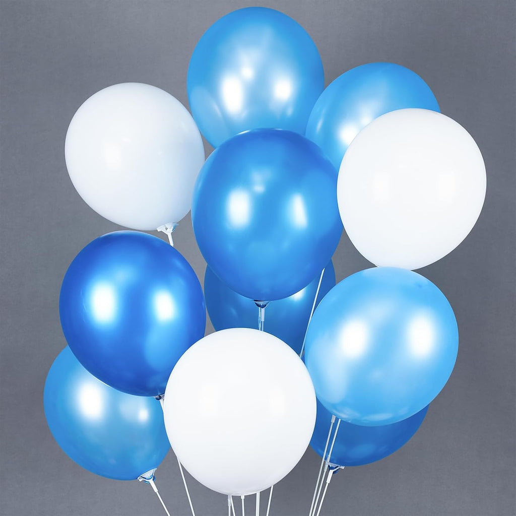 PartyWoo 100pcs Blue & White Balloons - 12 Inch Pearl Light Matte for Graduation & Baby Showers