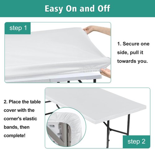 LUSHVIDA 10 Packs Vinyl Tablecloths with Flannel Backing for 6ft Rectangle Folding Table Cloths - Waterproof Plastic Picnic Table Covers with Elastic Corners, 30x72 inch, White