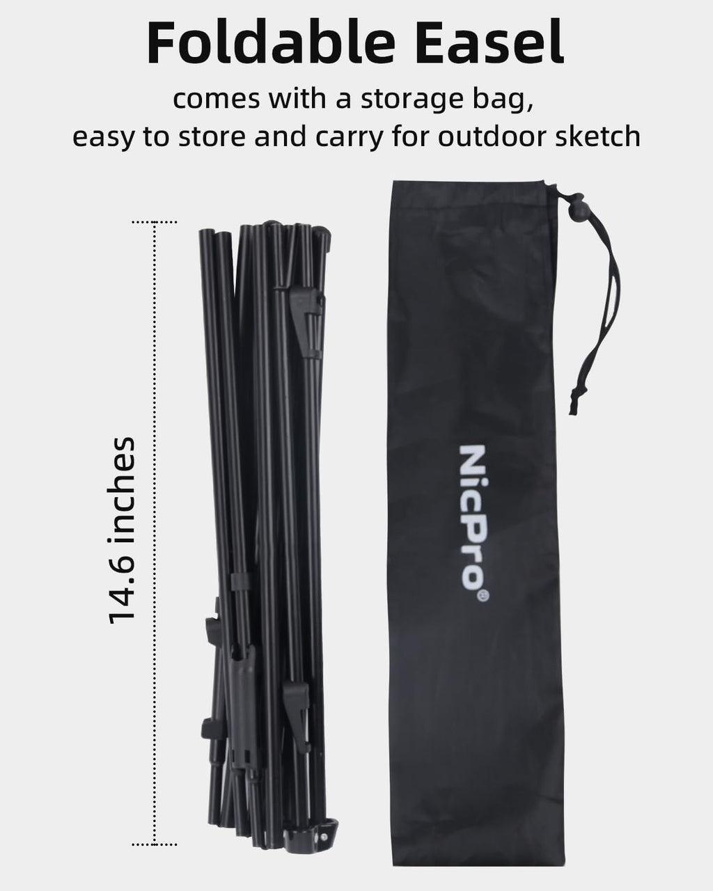 Nicpro Art Folding Easels - 63-Inch Metal Tripod Display Stands, 6 Pack, Collapsible with Carry Bag | Black