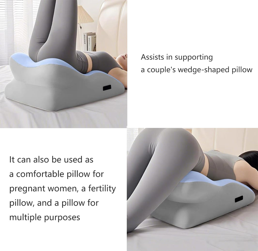 27° Wedge Pillow with Built-in Massage Points – Intimacy & Butt Support for Couples, Maternity Pillow, Removable Washable Cover (Light Gray, with Small Pillow)