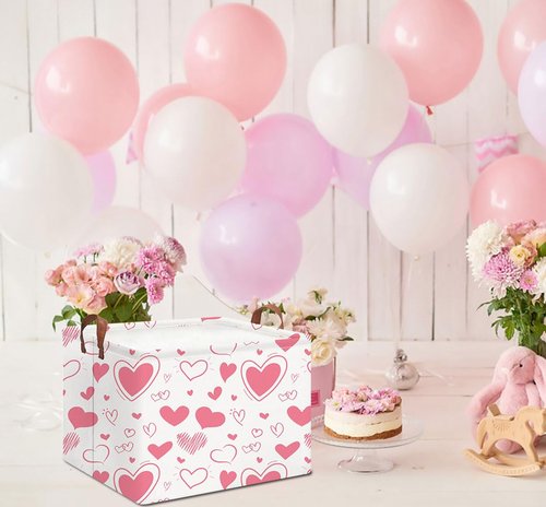 HKEC Rectangle Pink Gift Basket Empty with for Kids,Pink Valentine Bakset,Cute Organizer Toy Bin,Gift Basket for Girls/Kids(Pink & White Heart)