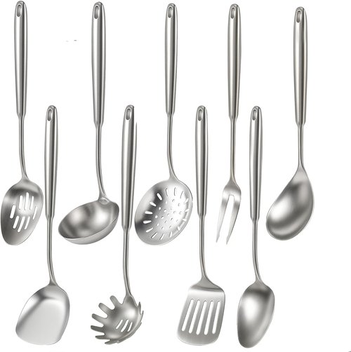 Newness 9-Piece Stainless Steel Cooking Utensils Set | Durable Metal Kitchen Tools, Dishwasher Safe