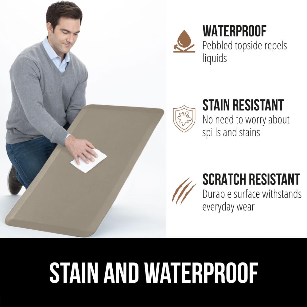 GORILLA GRIP Comfortable Cushioned Kitchen Mats for Floor, 39x20, Waterproof and Stain Resistant Soft Top, 3/4 Inch Thick Ergonomic Standing Desk Anti Fatigue Mat, Foam Supports Ankles and Feet, Taupe