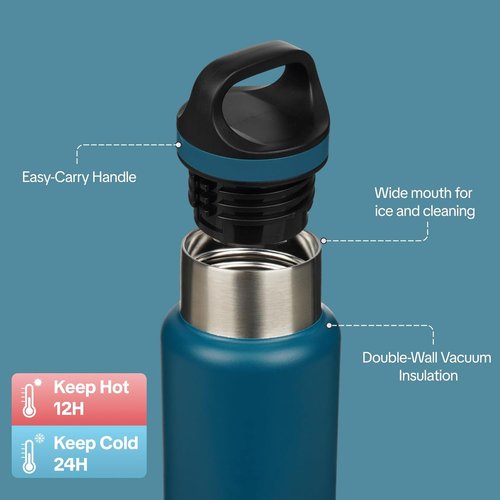 BJPKPK Insulated Water Bottle - 18oz Stainless Steel Flask with Handle | Double-Wall Vacuum Insulation, Indigo Black