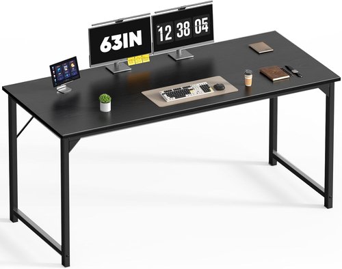 DUMOS 63-Inch Computer Desk - Modern Writing & Gaming Workstation with Metal Frame | Black Wood Finish