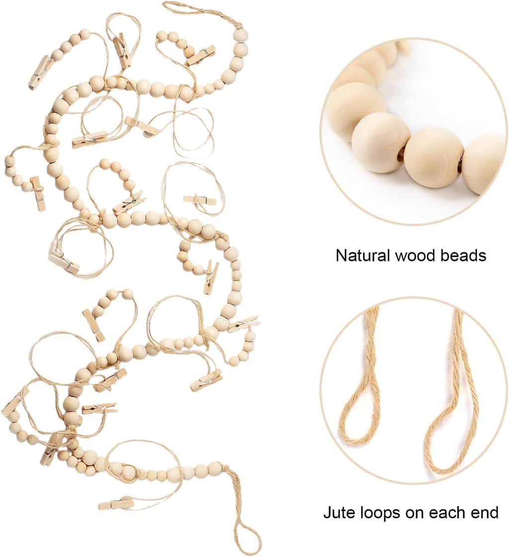 Skiennix Hanging Photo Display - 18 Wooden Clips | Boho Wall Décor for Bedroom & Living Room