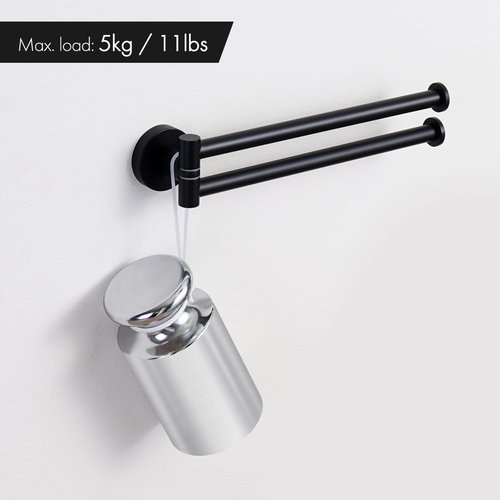 KES Black Swivel Towel Bar for Bathroom 9-Inch Swing Out Double Towel Bar 2-Arm Kitchen Wall Mounted SUS 304 Stainless Steel Matte Black, A2106S23-BK