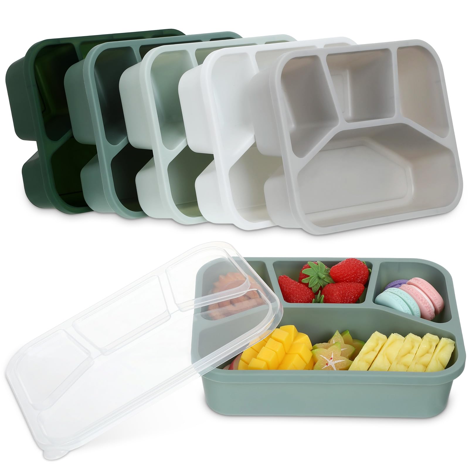 Honeydak 5 Pack Snack Containers 4 Compartment Bento Snack Boxes Reusable Lunchable Containers with Lids Divided Meal Prep Lunch Food Storage Box for School Work Travel(Sage,Mixed)