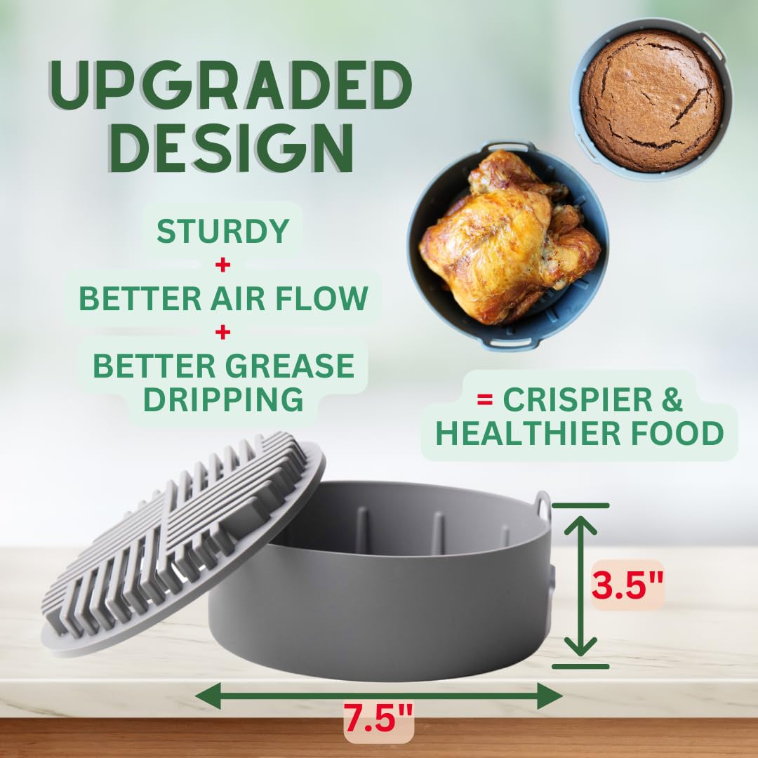 Air fryer liners reusable, STURDY airfryer liners for air fryer basket, air fryer accessories silicone liner 5-8 QT - 8.6"