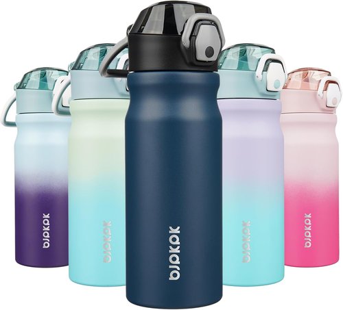 BJPKPK Insulated Water Bottle - 18oz Stainless Steel Flask with Straw & Carry Handle | Navy Blue