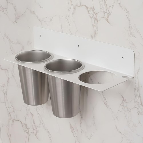 Hair Tool Organizer Wall Mount, Stainless Steel Hair Tool Holder with 2 Heat-Resistant Cups, Curling Iron Holder for Vanity, Hot Tools Organizer with PVC Ring,Hair Dryer Holder for Bathroom, BANJEKT