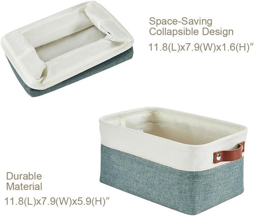 DECOMOMO Small Storage Baskets - Teal & White Closet Organizing Bins | 6 Pack for Efficient Shelving