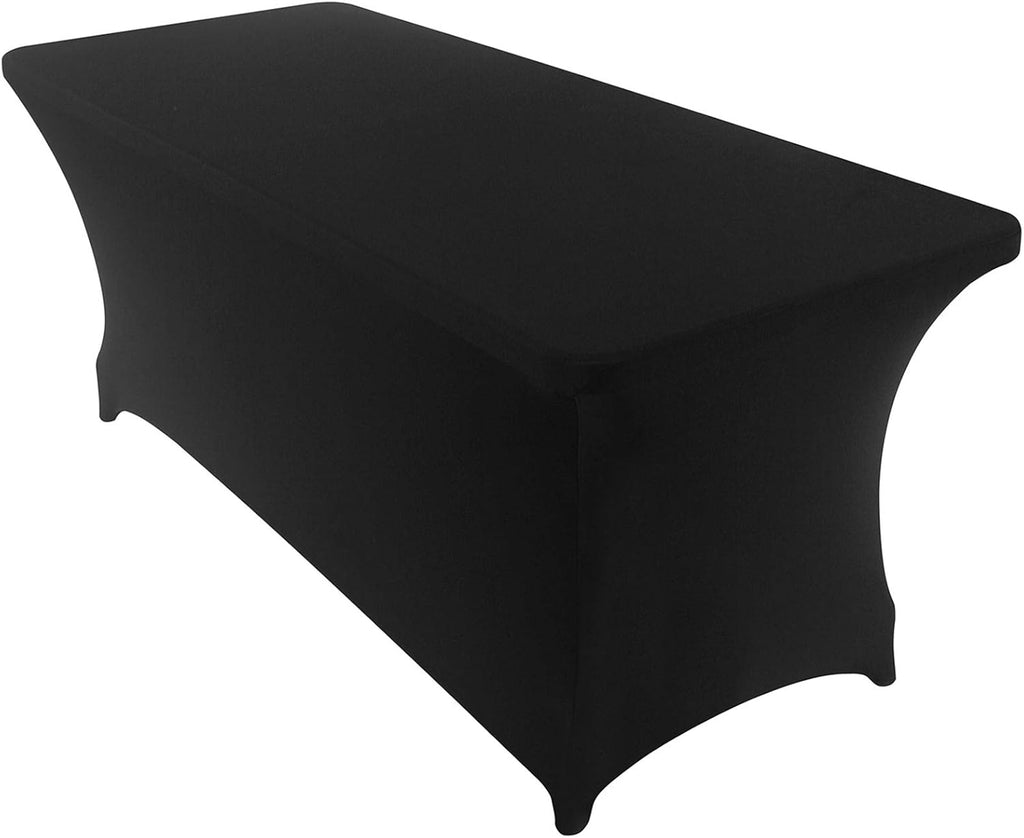 Peomeise 8FT Spandex Table Cover - Rectangular Stretch Tablecloth in Black for Elegant Events
