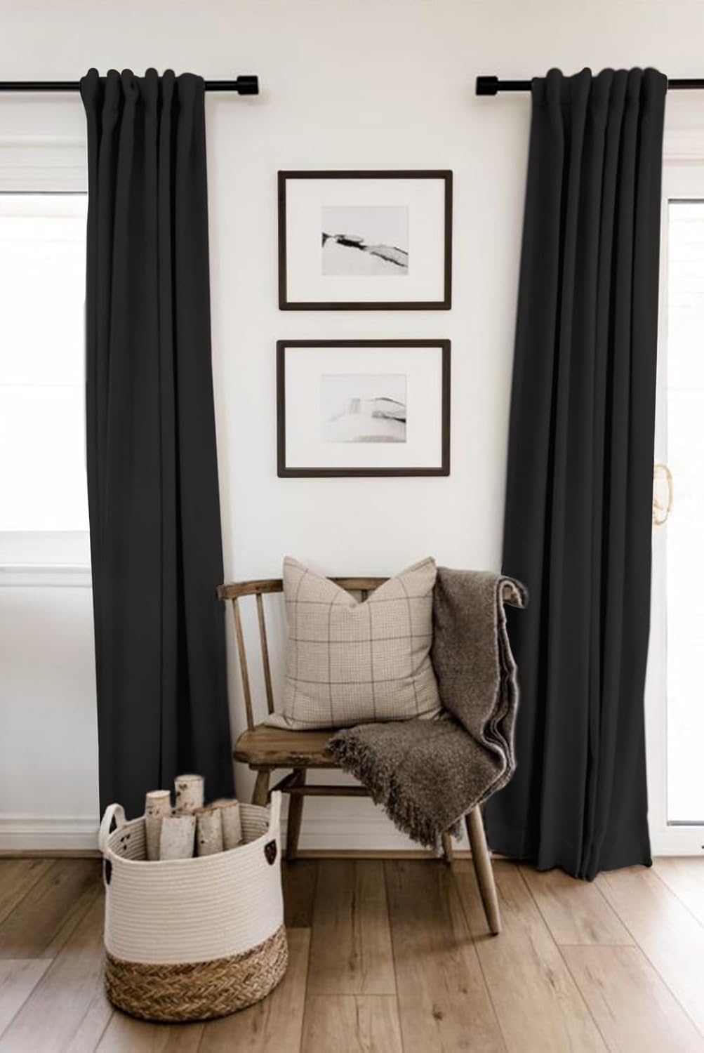 Skiennix Blackout Curtains - 100% Blackout Thermal Insulated Drapes | 72" Long, 50" W, Black, 2 Panels Set