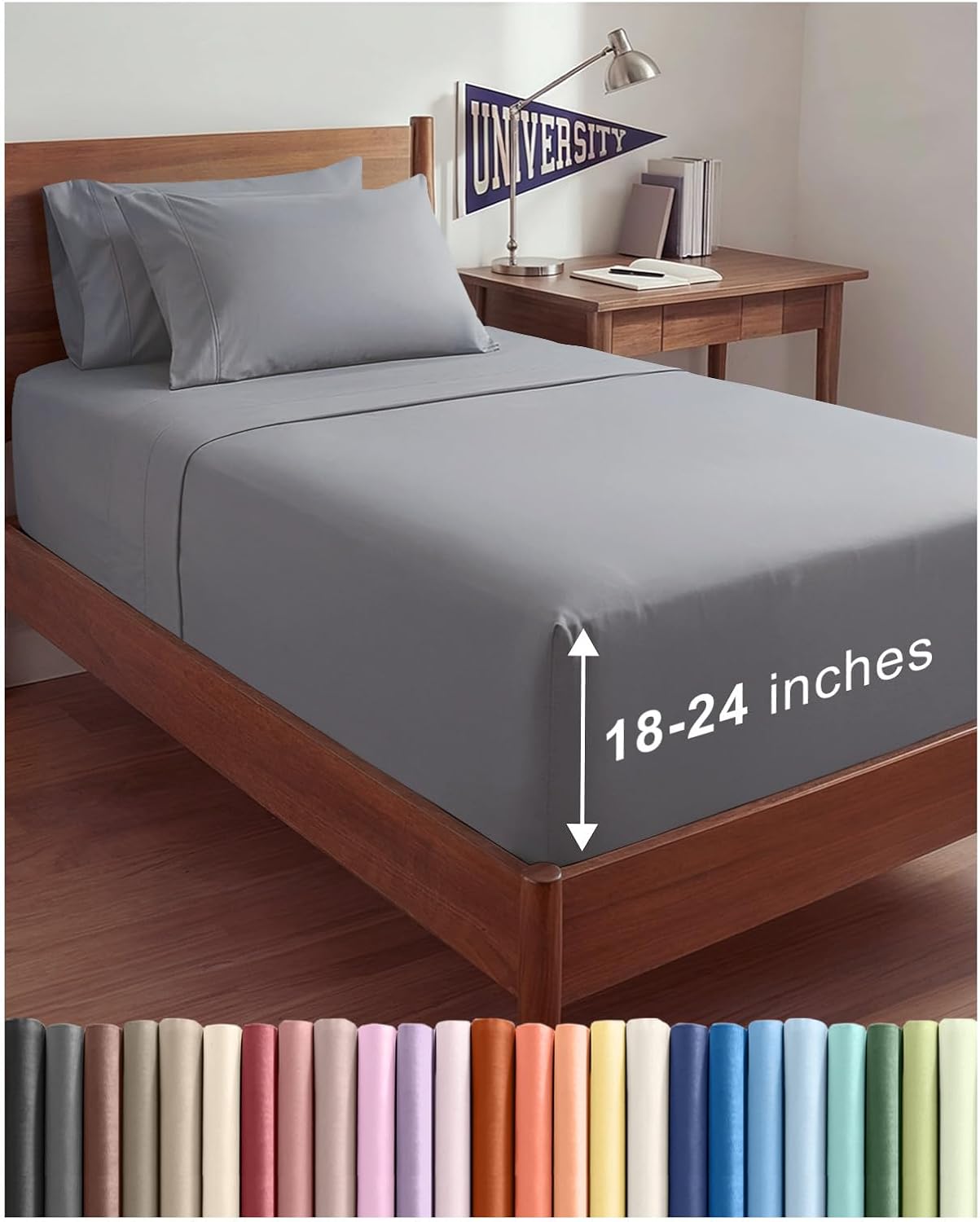 Skiennix Extra Deep Twin XL Sheet Set - 4-Piece Breathable Cooling Bedding - Soft, Wrinkle-Free, Steel Blue