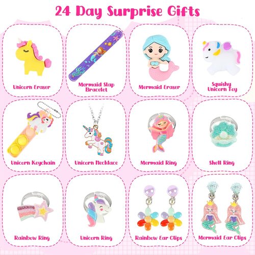 Labeol Advent Calendar 2025 Girls, Christmas Kids Advent Calendar 2025, 24 Days Surprise Xmas Countdown Gifts with Hair Accessories, Jewelry, Stationery,Coin Purse for Kids Girls Toddlers Party Favors