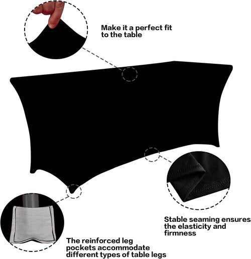 IVAPUPU 4FT Black Spring Table Cloth - Fitted Spandex Cover for Events, Weddings & Parties
