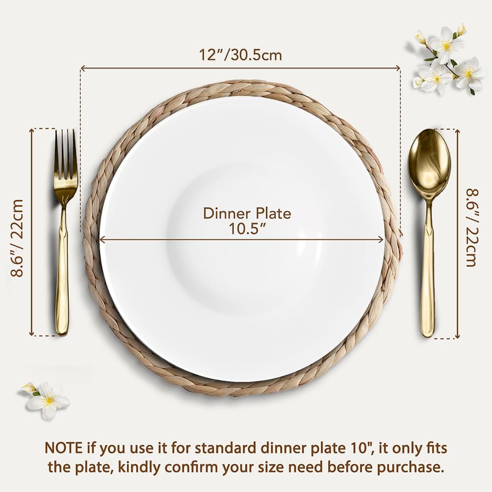 12 inch Round Placemats Set of 8, Natural Herringbone Pattern, Table Mats Braided Heat Proof, Farmhouse Boho Table Place Mat Ourdoor Wicker Chargers for Dinner Plates