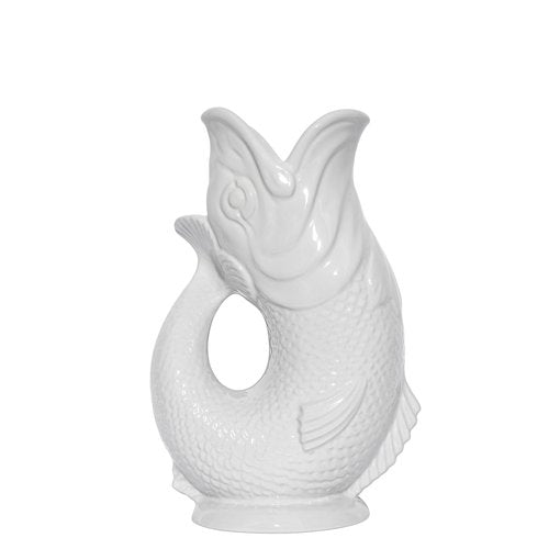 The Original Gluggle Jug - White Gluggle Jug in Large, 22cm 0.6L - Fish Shaped Jug - Decorative Glugging Water, Cocktail, Wine & Gin Pitcher, Decanter or Vase - Hand Made in Britain (White, L)