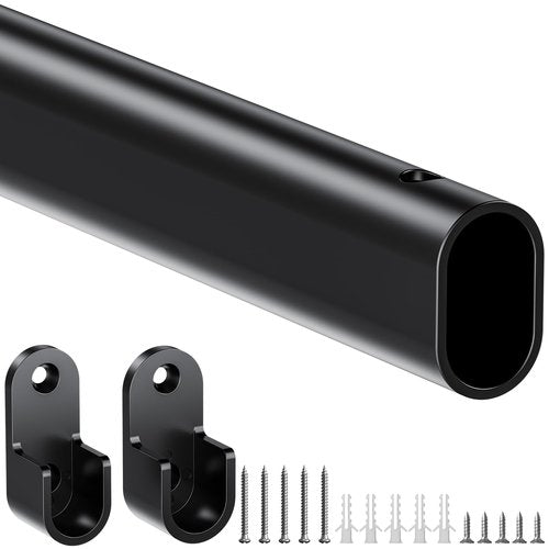 Mavivegue Oval Closet Rod, Closet Rods for Hanging Clothes, Adjustable Closet Rod – Expandable 17 to 40 Inches, Heavy Duty Closet Rods for Laundry Room, RV, Closet Storage (Black)