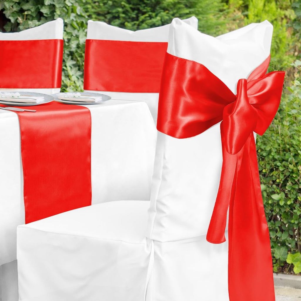 Babenest Satin Chair Sashes - Upgraded 50 Pcs Ribbons & Bows for Weddings, Parties & Events | Red