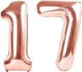 Numbers 17 Balloon - 40 Inch Rose Gold Foil Decoration for 17th Birthday & Anniversary Parties