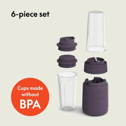 Bella Portable Rocket Blender - 6-Piece Juicer & Smoothie Maker | BPA-Free, 240W, Plum Color