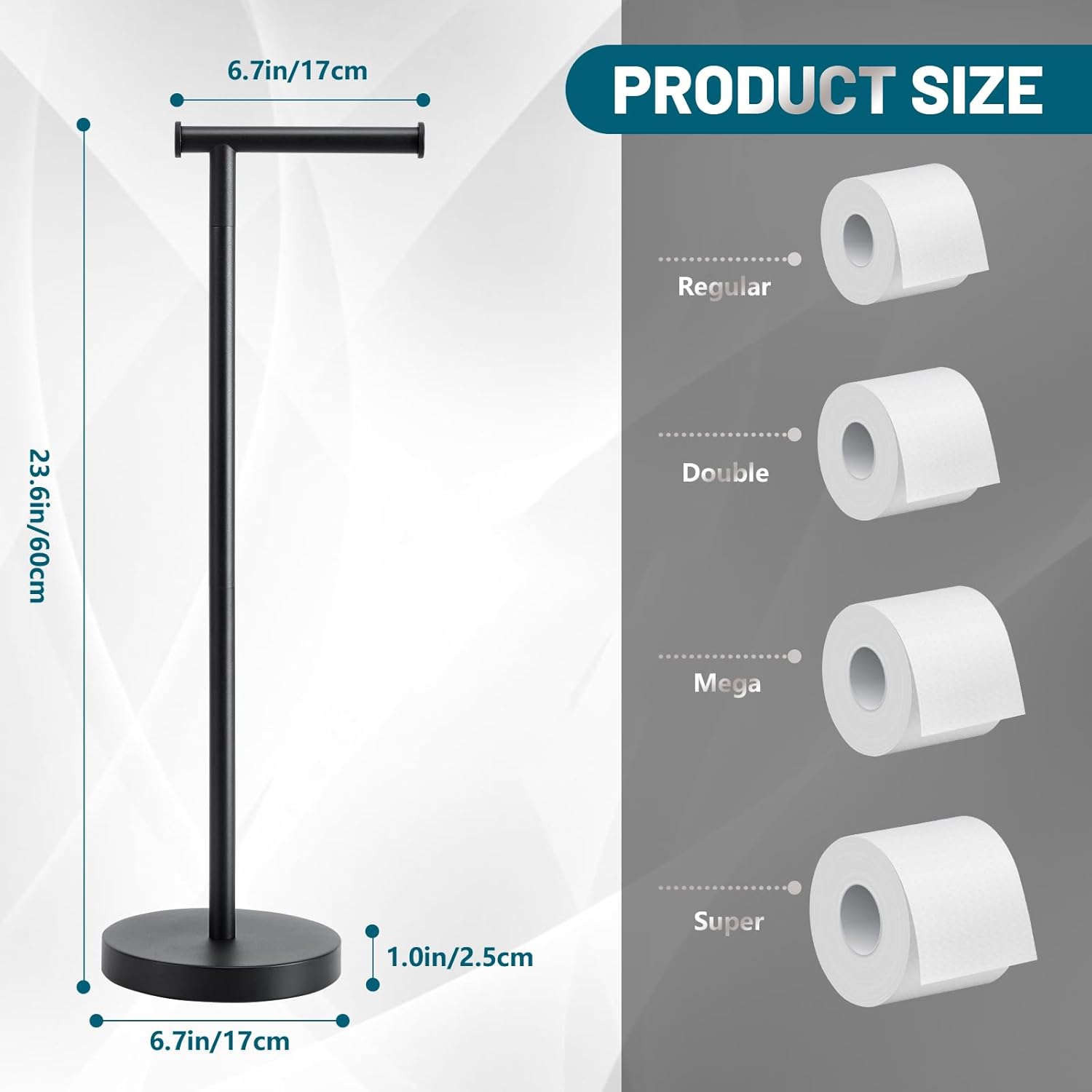 Skiennix Toilet Paper Holder - Free Standing Design with Stable Weighted Base | Rustproof Black Finish