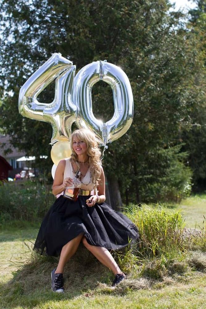 Skiennix 40 Inch Silver Number Balloon - Glamorous 40th Birthday Party Decoration for Men & Women