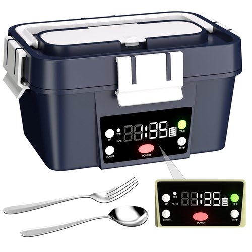 Gorgeous Cordless Electric Lunch Box, Smart Timer Auto Heating Lunch Box with Large Capacity, 10000mAh Rechargeable Food Warmer for Work, Car, Home, Leakproof Bento Container for Adults (Dark Blue)