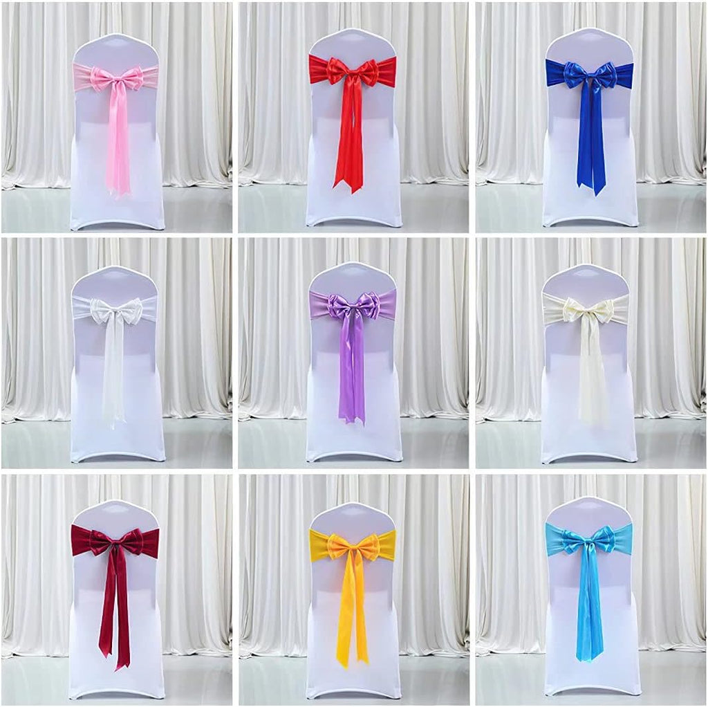Skiennix Stretch Chair Sashes - Double Bow Spandex Covers for Weddings & Events | Grey, Set of 6