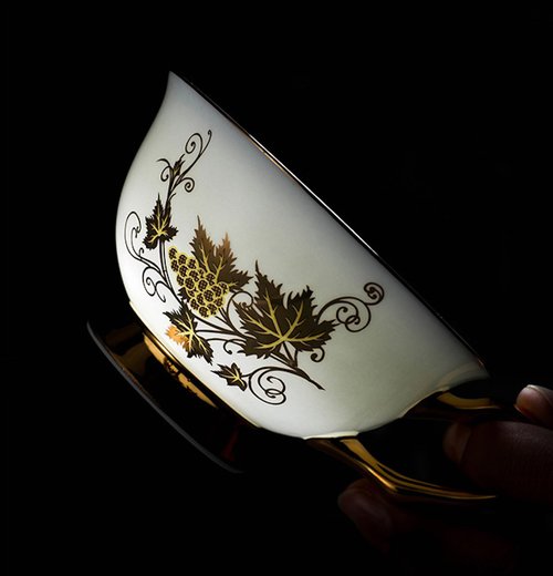 Table Fashion Essentials TFE's Tea Cup and Saucer Set - 6 Pcs Bone China with Vintage Design Gift Set - Coffee Cup and Espresso Cup Set for Any Occasion Including Formal Gatherings (Golden Vines)