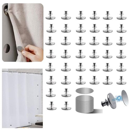 20 Pairs Magnetic Curtain Clips, Curtain Magnets Closure Prevent Light Leaking, Shower Curtain Side Magnets to Keep Shower Liner Closed and Tight to The Wall with 40 Pcs Self-Adhesive Patch