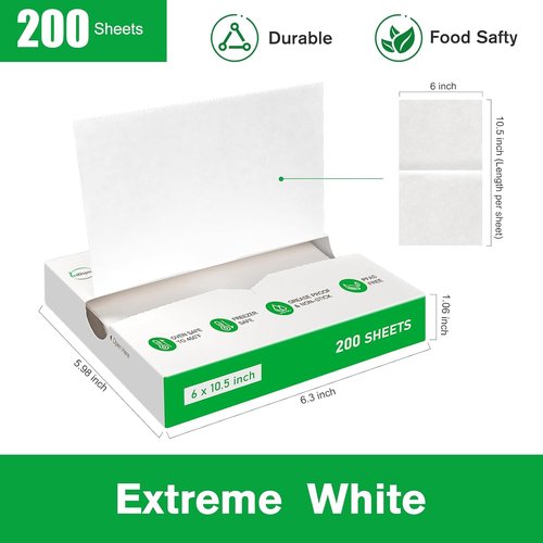 EcoDispose Precut Deli Paper Sheets - Heavy Interfolded Food Wrap | 200 Pack, 6" x 10-1/2", White