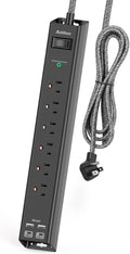 Addtam Surge Protector Power Strip - 6 AC Outlets & 4 USB Ports, 1875W Flat Plug for Home & Office