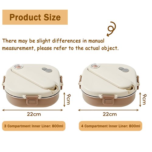 Ausenzup Stainless Steel Bento Box, 800ml Leakproof Lunch Box, Easy To Open And Close, Food Storage Container For Outings, Picnics, And Travels (3 Compartments)