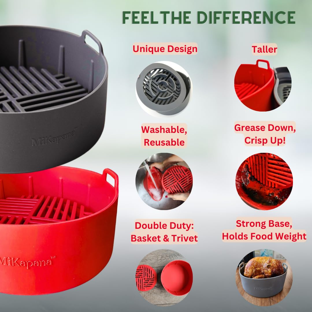 Air fryer liners reusable, STURDY airfryer liners for air fryer basket, air fryer accessories silicone liner 5-8 QT - 8.6"