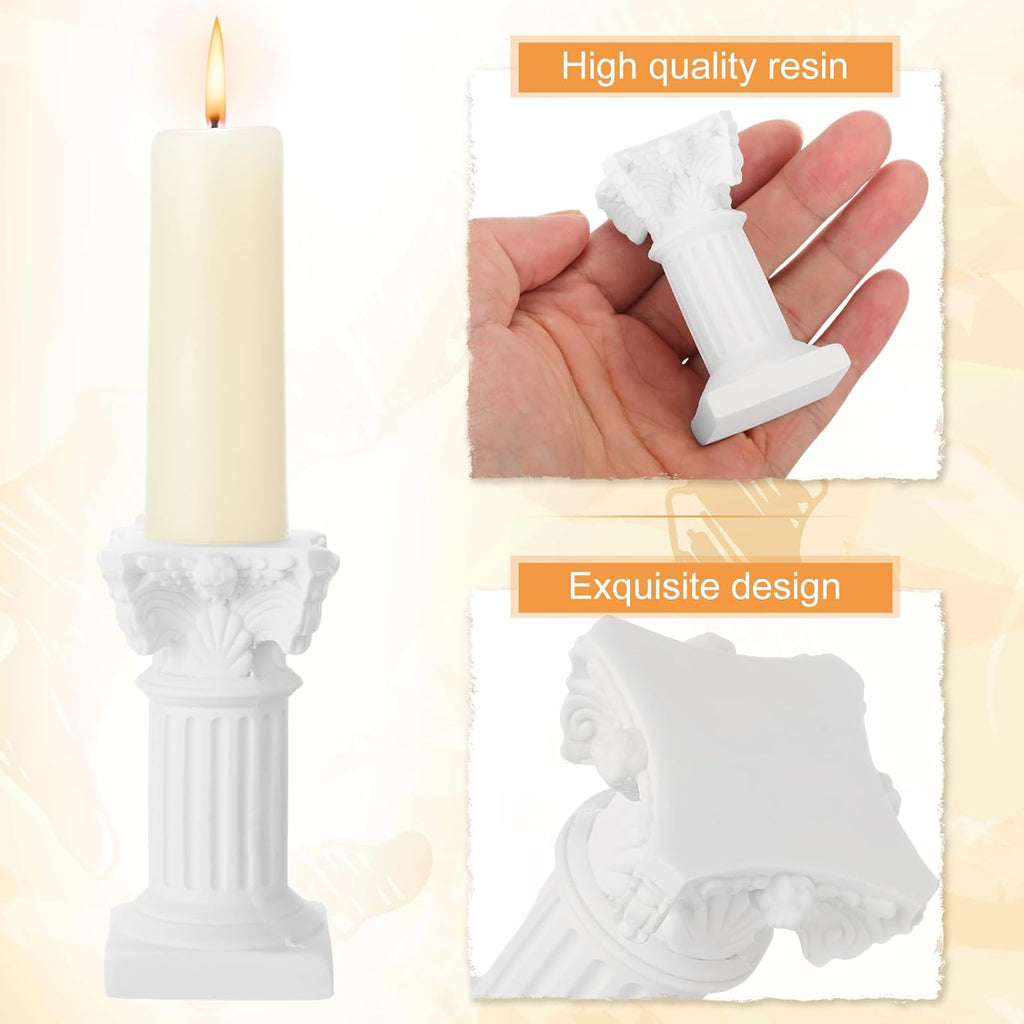 Reallnaive Mini Greek Column Candle Holders - 10 Pcs Resin Pillar Stands for Wedding & Christmas Decor