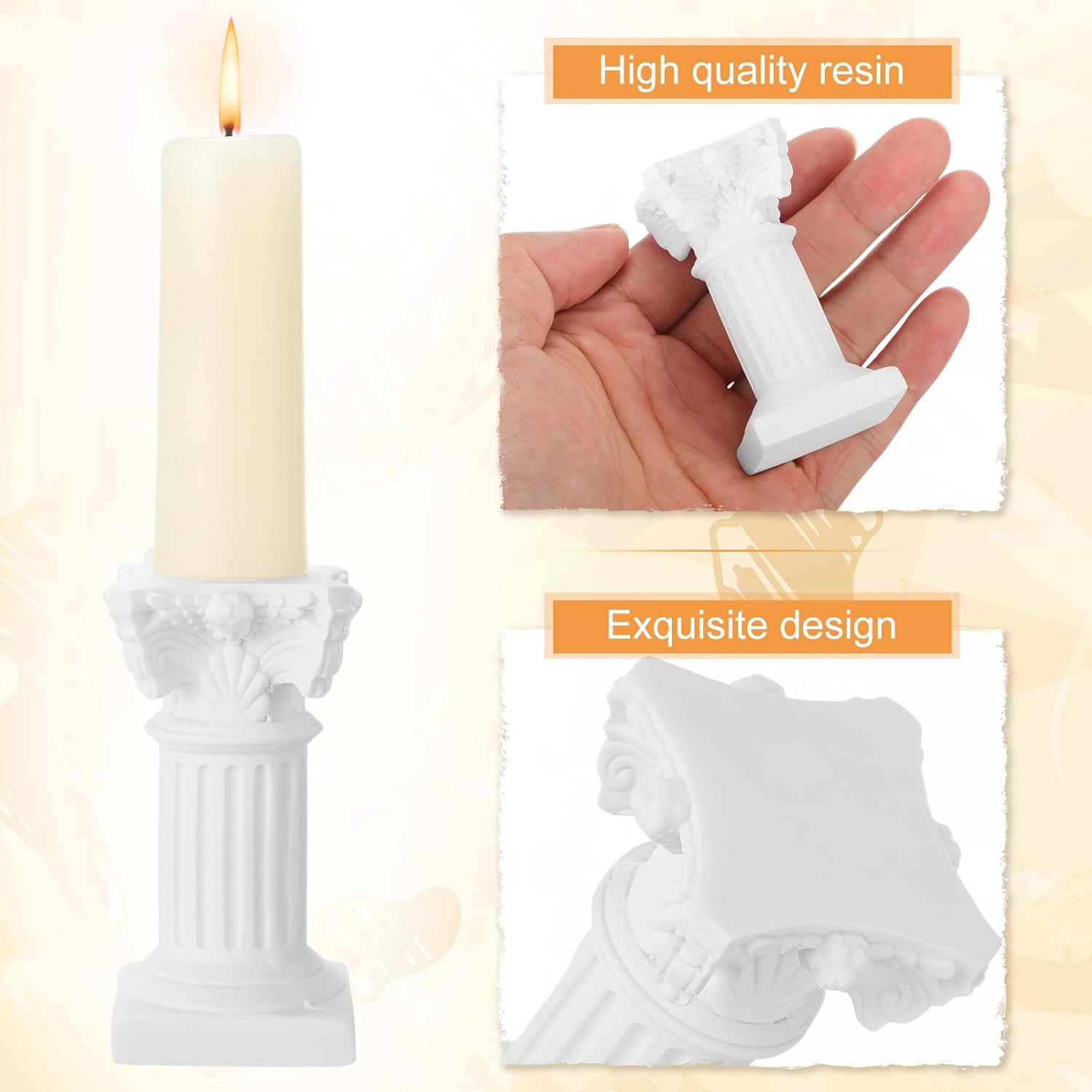 Reallnaive Mini Greek Column Candle Holders - 10 Pcs Resin Pillar Stands for Wedding & Christmas Decor