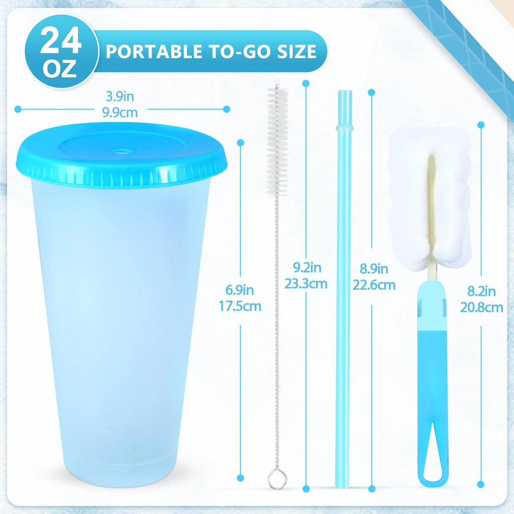 EASEVE Color Changing Cups with Lids and Straws - 6 Pack 24 oz Reusable Plastic Tumblers with Lids and Straws for Adults Party, Bulk Tumblers for Iced Coffee Tea and Smoothie