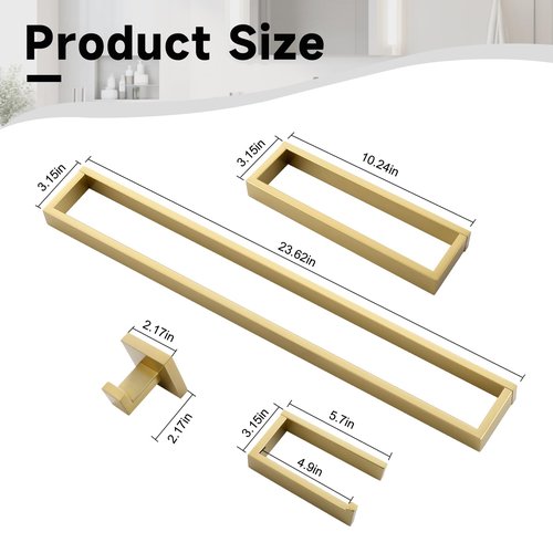 TNOMS Brushed Gold 5-Pieces Bathroom Hardware Set Towel Bar Set,Stainless Steel Bathroom Hardware 23.6 Inch Towel Bar Towel Holder Set Wall-Mounted